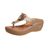Breakj Size Slope With Hollow Toe Slippers Female Thick Bottom Buckle Lightweight Beach