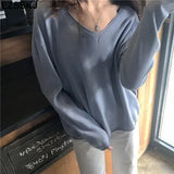 autumn v-neck oversize loose thin sweater women knit top casual pullovers Long Sleeve big size female Cashmere