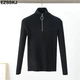 Zipper Sweater Women Turtleneck Solid spring autumn female Knitted sweater Pullovers long Sleeve chic Soft Jumper