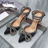 Style Glitter Rhinestones Silk Women Pumps Crystal bowknot Satin Spring Autumn Lady Shoes High heels Party Prom