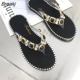 Woman Spring Summer 2023 Thong Flat Flip Flops Rhinestone Fashion Comfortable Opened Toe Luxury Sandals Women