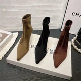 Breakj Silk Satin Sleeve Tip-Headed Short Boots Women 2025 Autumn And Winter New Fine And Elastic Boots Short-Shot Thin