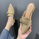 New Summer Rivet Belt Buckle Pointed Baotou Semi-Thick Heel Sandals For Women's