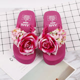 Handmade Slippers Summer Flip Flop Flowers Decoration Female Flip Flops High Heel EVA Bohemia Beach Sandal Slippers