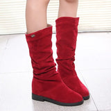 Winter Women Shoes Mid Calf Boots Warm Plush Women's Shoes Retro Slip on Platform Low Heel Knight Long Stretch