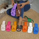 Breakj Asian Women Solid Color Large-Size Rivet Slippers Casual Side Toe Flat Summer Light Beach