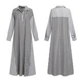 Elegant Lapel Robe Women's Autumn Sundress ZANZEA 2022 Casual Long Sleeve Maxi Vestidos Female Striped Shirt