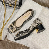 Women Pumps Pearl Thick Mid Heel Women's Shoes 2024 Square Toe New Autumn Casual Large Women's Shoes 41-43 Zapatillas