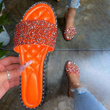 Rhinestone Slippers Crystal Slides Women Summer Flat Shoes Sewing Sliders Womens Summer Shoes Wholesale Ins Trending