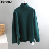 Winter splitside oversize thick Sweater pullovers Women 2021 loose cashmere turtleneck big size Sweater Pullover