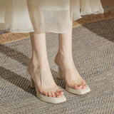 Open-Toe High-Heeled Shoes Single Shoes French Thick Heel Minority Empty Sandals Transparent Outside Wearing Beautiful High Heels