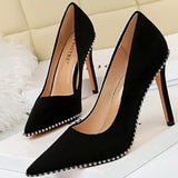 Shoes Black Heels Metal Beads Woman Pumps Suede High Heels Stiletto Wedding Shoes Women Heels Female Plus Size 41 42