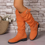 Breakj Women's Fashion Boots Large-Size Round Head Thick And Long Boots Solid Color Belt Buckle In Autumn And Winter