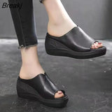 Mouth Wedge Sandals 2023 New Women's Shoes Thick Bottom Casual Open Toe Breathable Women's Slippers Heels