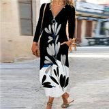 Autumn Women Elegant Party Dress New Female Fashion Zip V-Neck Long Dresses 2022 Spring Loose Casual Long Sleeve Vacation
