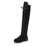 Over-Knee Boots Round Head Low-Heeled Side Zipper Large Size Boots Size 43 Strapped Women's
