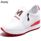 Shoes Women's Fashion Platform Wedge Sneakers High Quality Rhinestone Zipper Breathable Increased Casual Black