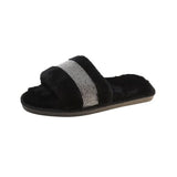 New Wool Mop Indoor Home Plush Slippers Warm Flat Bottom Rhinestone 43 Large