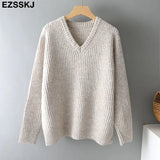 Autumn Winter v-neck thick oversize Sweater pullovers Women 2021 LOOSE sweater pullovers female Long