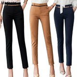 Pants Fashion 2020 Spring High Waist Office Lady Trousers Workwear Ankle-length Casual Woman Stretchy Slim Pencil