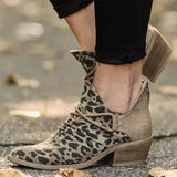 Footwear Autumn Leopard Canvas Shallow Ankle Boots 2020 Casual Ladies Zip Mid Heels Pointed Toe Female Woman Flats