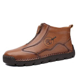 New Winter Men's Boots Luxury Brand Leather Plush Warm Snow Boots Outdoor Slip On Zip Metal Motorcycle Boots Big Size
