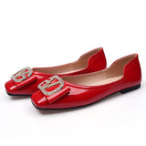 Flats Shoes Women 2022 Spring Ladies Solid Crystal Rhinestone Slip On Red Square Toe Fashion Bling Bling Women's