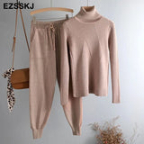 sweater 2 Pieces Set 2020 women chic Knitted Pullover top + Sweater pants Jumper Tops+ trousers sweater
