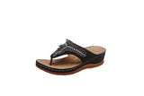 Breakj New Slippers Women's Fashion Rhinestone Wedge Sandals Large Size Sole Foot Flip Slippers