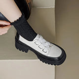 Women's Retro Small Leather Shoes Square Head Cross Strap Loafers Color Matching Versatile Fashion High Heels Mary Jane