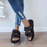 Fur Sandals Women Summer Thick Flat Slides Outdoor Sandals Girl Fashion Casual Beach Shoes Ladies Open-Toe Plus Size