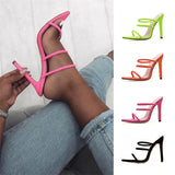 Sandals High Thin Heels Black Green Orange Peep Toe Pointed Ladies Slippers Size 36 To 42 Slides Party Dress