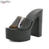 Chunky Heel Mules Sandals For Women Fashion Slip On Super High Heels Fashion Sexy Outdoor Slipper Brand New 2022
