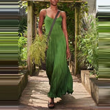 Women Sexy Sleeveless Off-shoulder Loose Sling Dress Casual Printed Green Series Elegant Slim Bohemia Beach Party