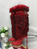Breakj Boots New High Heel Boots Pointed Niche Metal Chain Pedal Stiletto Shoes Large Size Boots