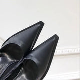 Breakj NEW Women's Shoes LEATHER Woman High Heels Pointed Toe Women Pumps for Fashion Office Lady Slip on Sock Free White