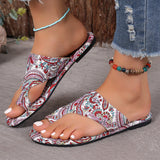 Breakj National Wind Flat-Bottomed Toe Slippers Women 2025 New Breathable Printed Roman Style