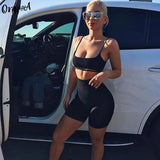 2021 Summer Women Camisole Crop Top+Biker Shorts 2 Piece Set Slash Neck Sleeveless Solid Elastic Casual Vacation
