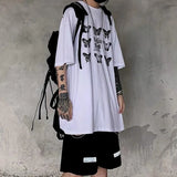 Goth Short-sleeved Tshirt Women T Shirt Men Summer Dark Gothic Butterfly Letter Print Loose Hip-hop T-shirt Couple