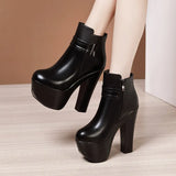 Tiangao 15Cm Catwalk Martin Boots Autumn And Winter Velvet Thickened Waterproof Table Thick Heels High Heels Medium-Sized Short
