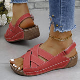 New Summer Women's Slope Heel Sandals Thick-Soled Buckle Sandals Round Head Solid Color Slope Heel