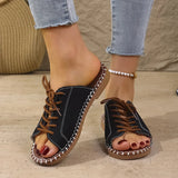 Breakj 2025 Summer Canvas Korean Version Of Women's Cool Drag Flat And Large Sandals Denim