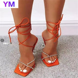 PVC Transparent Cross Women Clear Crystal Thin High Heel Stilettos Sexy Lace Up 2021 Summer Sandals Shoes Open Toe Ladies