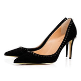 Pointed Black Riveted High Heels Ladies White Apricot Lacquered Leather Wedding
