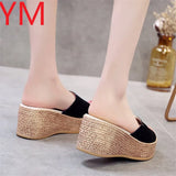 Outside 2020 Summer Women Wedge Sandals Shoes Woman Casual Straw High Heels Platform Ladies Slides Female