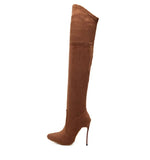Sexy Over the Knee high Boots Woman Flock Leather Thick high heels Women Boots Winter Black Apricot Brown Party