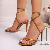 Breakj Fine Heel High Heels Women's Summer Metal Buckle Slippers Women Wear Side-Outside