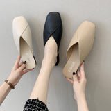 Female 2023 New Women's Shoes Summer Korean Version Square Head Baotou Half Drag Women's Flat Bottom 43 Large Size Cool Slippers
