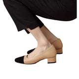 Color Small Fragrant Wind Square Head Thick Heel Single Shoes Female Spring And Autumn 2024 French Medium Heel Shallow Mouth Ladle Shoes French High-Heeled