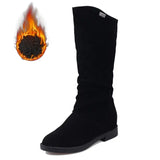 Winter Women Shoes Mid Calf Boots Warm Plush Women's Shoes Retro Slip on Platform Low Heel Knight Long Stretch